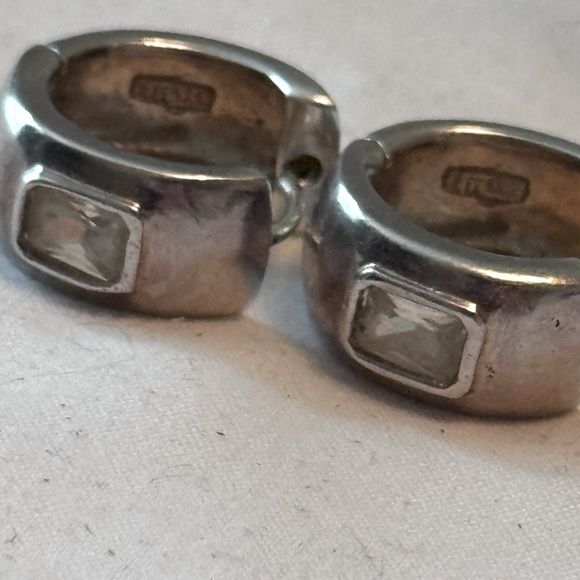 ✨ Stylish Vintage Sterling Silver and Pave Crystal Huggie Earrings - Picture 8 of 15